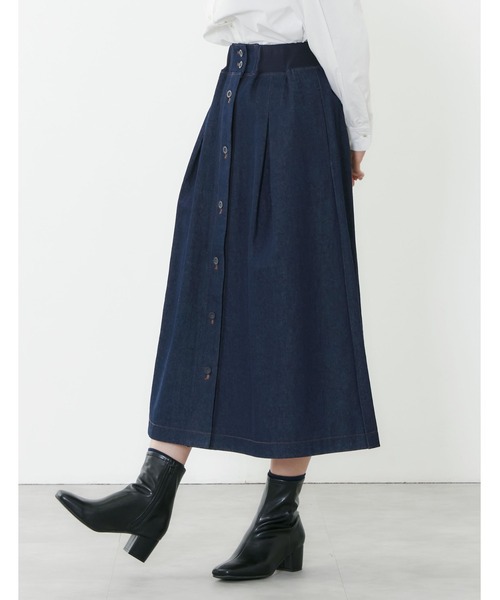 POU DOU DOU（プードゥドゥ）の「ウエストリブ使いタックスカート（スカート・レディース・インディゴブルー/イエロー/カーキ/キナリ・3）」の13枚目の写真