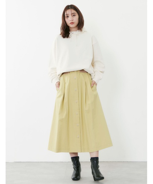 POU DOU DOU（プードゥドゥ）の「ウエストリブ使いタックスカート（スカート・レディース・インディゴブルー/イエロー/カーキ/キナリ・3）」の15枚目の写真