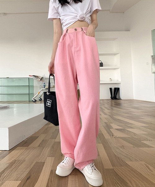 aimoha（アイモハ）の「2WAYデザインジーンズデニム深めのウエストタックハイウエストデニムパンツ（デニムパンツ・レディース・ホワイト/ネイビー/イエロー/ブルー/ピンク/ブラック/ライトブルー/スモークピンク/ブラウン/レッド/グリーン/ベージュ/パープル/ライトグリーン/ダークブルー/ダークグリーン/ダークグレー・X-SMALL/SMALL/MEDIUM/LARGE/X-LARGE）」の15枚目の写真