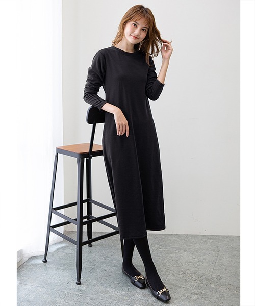 セール】薄手 ロング丈ワンピース 長袖 無地（ワンピース）｜DAYRA