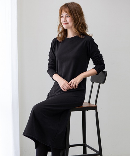 セール】薄手 ロング丈ワンピース 長袖 無地（ワンピース）｜DAYRA