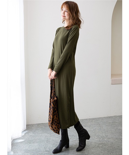 DAYRA(デイラ)の「薄手 ロング丈ワンピース 長袖 無地(ワンピース・レディース・ブラック/グリーン/ネイビー/モカ/ブラウン・XL/M)」の12枚目の写真