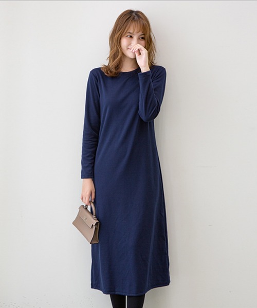 長袖 ひざ丈ワンピース ネイビーUNITEDARROWS　38 セール】薄手 ロング丈ワンピース 長袖 無地（ワンピース