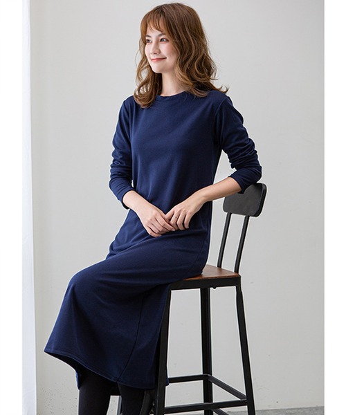 セール】薄手 ロング丈ワンピース 長袖 無地（ワンピース）｜DAYRA