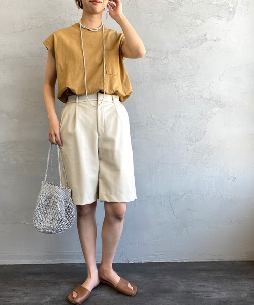 Healthknit（ヘルスニット）の「[HEALTHKNIT/ヘルスニット] アメリカンジャージー クルーネックポケットノースリーブTシャツ（Tシャツ/カットソー・レディース・ブラウン/ネイビー・F）」の3枚目の写真