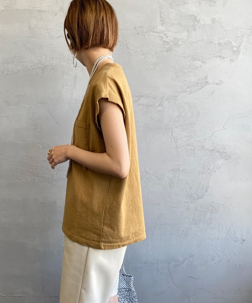 Healthknit（ヘルスニット）の「[HEALTHKNIT/ヘルスニット] アメリカンジャージー クルーネックポケットノースリーブTシャツ（Tシャツ/カットソー・レディース・ブラウン/ネイビー・F）」の11枚目の写真