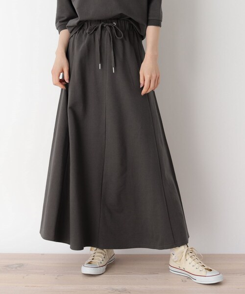 pink adobe（ピンクアドベ）の「◆【M-LL】ミニ裏毛マキシスカート（スカート・レディース・チャコールグレー/ライトベージュ/ライトグリーン・40/38/42）」の2枚目の写真