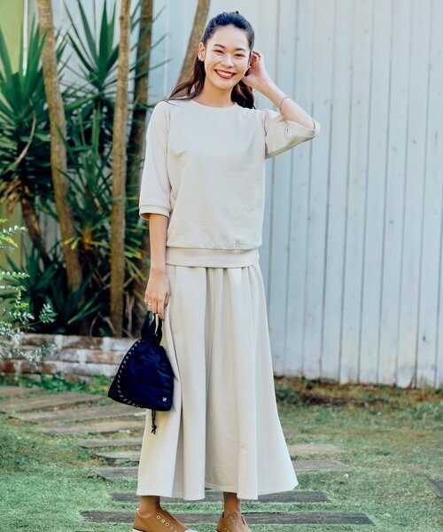 pink adobe（ピンクアドベ）の「◆【M-LL】ミニ裏毛マキシスカート（スカート・レディース・チャコールグレー/ライトベージュ/ライトグリーン・40/38/42）」の11枚目の写真