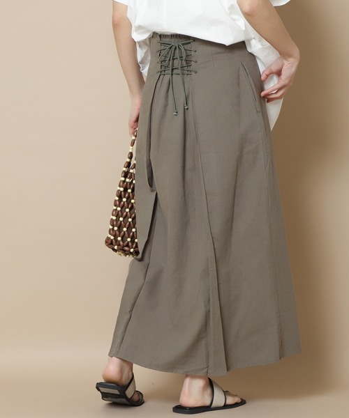 N.（N. Natural Beauty Basic）（エヌエヌナチュラルビューティーベーシック）の「【S Size Line】バックレースアップ麻混スカート（スカート・レディース・ホワイト/カーキ/ピンク・SMALL/MEDIUM）」の2枚目の写真