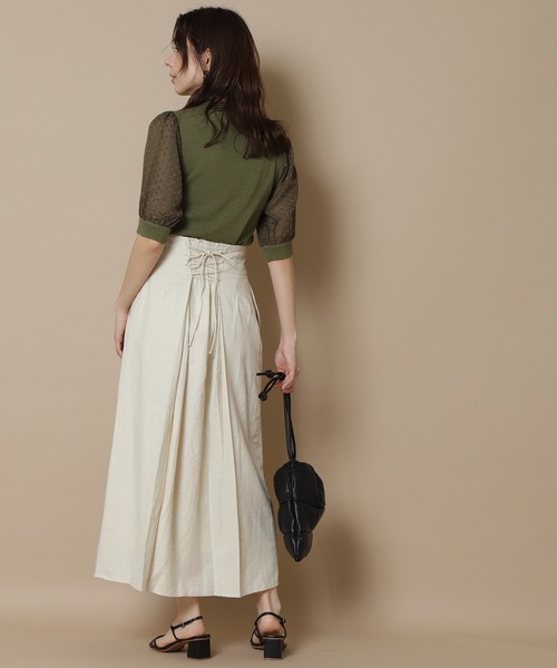 N.（N. Natural Beauty Basic）（エヌエヌナチュラルビューティーベーシック）の「【S Size Line】バックレースアップ麻混スカート（スカート・レディース・ホワイト/カーキ/ピンク・SMALL/MEDIUM）」の6枚目の写真
