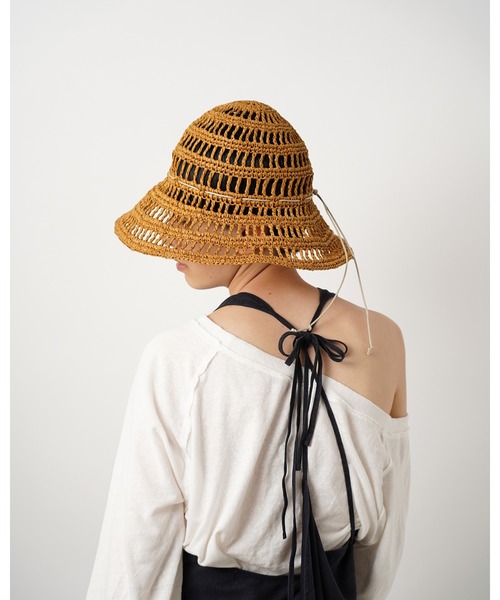 La Maison de Lyllis（メゾンドリリス）の「【La Maison de Lyllis】TULIP HAT /手編みハット ブリムワイヤー入り 2211037（ハット・レディース・オフホワイト/カーキ/キャメル/ワイン・FREE）」の6枚目の写真