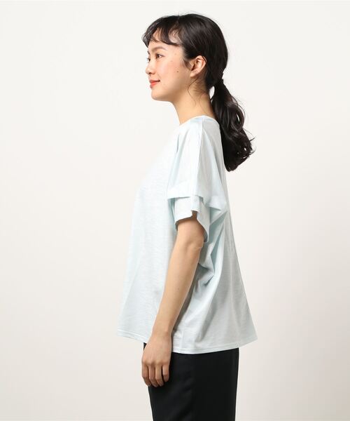 m.f.editorial（エムエフエディトリアル）の「エムエフエディトリアルレディース/m.f.editorial：Women ストレッチシフォン 半袖ドルマンプルオーバーTシャツ（Tシャツ/カットソー・レディース・ライトグレー/ホワイト/ライトグリーン・FREE）」の4枚目の写真