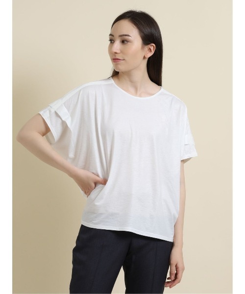 m.f.editorial（エムエフエディトリアル）の「エムエフエディトリアルレディース/m.f.editorial：Women ストレッチシフォン 半袖ドルマンプルオーバーTシャツ（Tシャツ/カットソー・レディース・ライトグレー/ホワイト/ライトグリーン・FREE）」の2枚目の写真