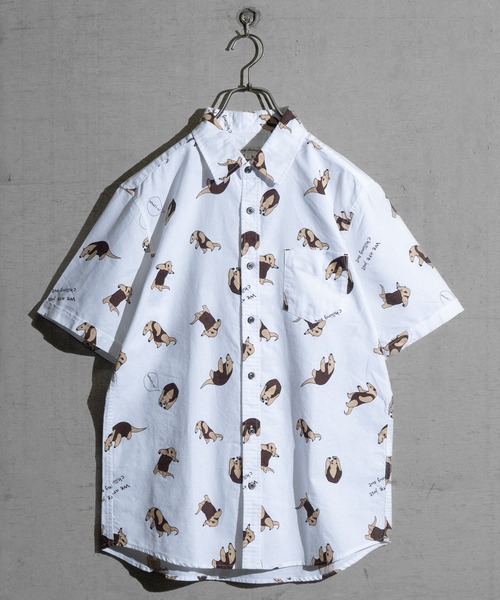 Candy Fantasy（キャンディーファンタジー）の「【a】オックス 総柄レギュラーカラー半袖シャツ（シャツ/ブラウス・メンズ・ホワイト/ベージュ/ネイビー/ブルー/ホワイト系その他/ベージュ系その他/ホワイト系その他2/ホワイト系その他4/ストライプ/ホワイト系その他3/ネイビー系1・MEDIUM/LARGE/X-LARGE）」の2枚目の写真