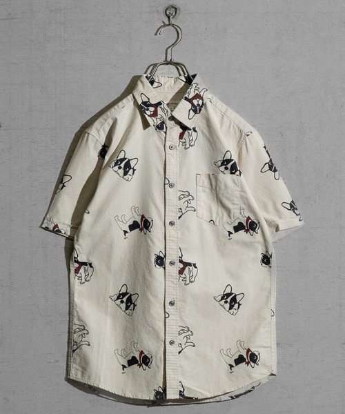 Candy Fantasy（キャンディーファンタジー）の「【a】オックス 総柄レギュラーカラー半袖シャツ（シャツ/ブラウス・メンズ・ホワイト/ベージュ/ネイビー/ブルー/ホワイト系その他/ベージュ系その他/ホワイト系その他2/ホワイト系その他4/ストライプ/ホワイト系その他3/ネイビー系1・MEDIUM/LARGE/X-LARGE）」の7枚目の写真