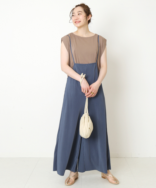 Simplicite（サンプリシテ）の「カットプリーツTシャツset◆（つなぎ/オールインワン・レディース・ブラック/グリーン/ブルー系その他・FREE）」の3枚目の写真