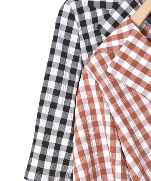 w closet（ダブルクローゼット）の「ギンガムショートジャケット（テーラードジャケット・レディース・レンガ/ブラック・FREE）」の3枚目の写真