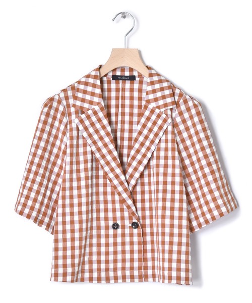 w closet（ダブルクローゼット）の「ギンガムショートジャケット（テーラードジャケット・レディース・レンガ/ブラック・FREE）」の5枚目の写真