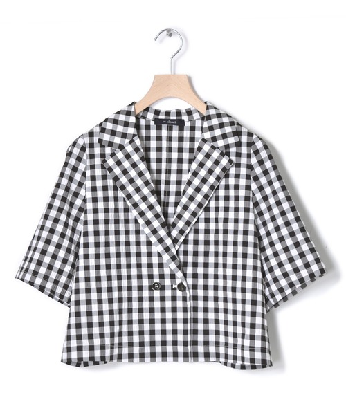 w closet（ダブルクローゼット）の「ギンガムショートジャケット（テーラードジャケット・レディース・レンガ/ブラック・FREE）」の4枚目の写真