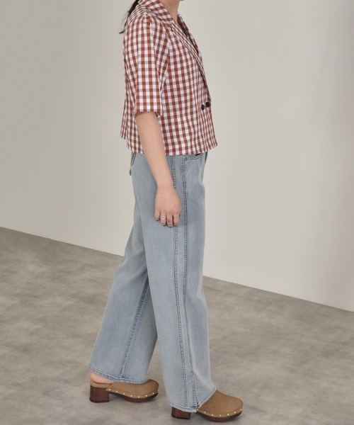 w closet（ダブルクローゼット）の「ギンガムショートジャケット（テーラードジャケット・レディース・レンガ/ブラック・FREE）」の19枚目の写真