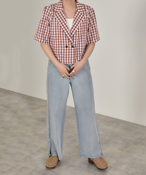 w closet（ダブルクローゼット）の「ギンガムショートジャケット（テーラードジャケット・レディース・レンガ/ブラック・FREE）」の16枚目の写真