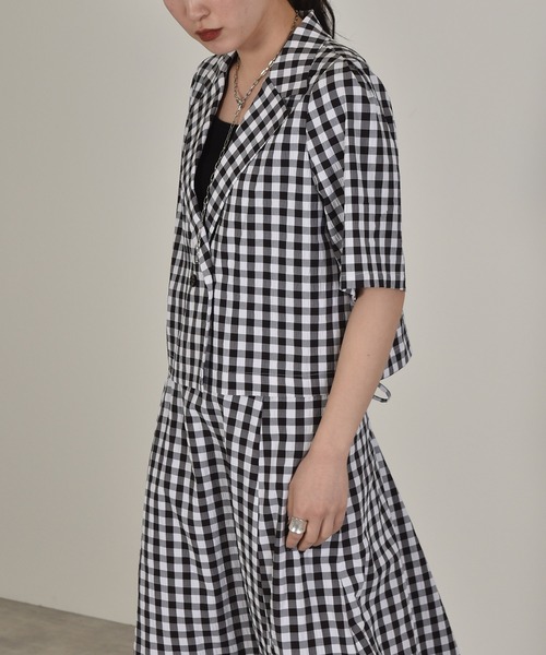 w closet（ダブルクローゼット）の「ギンガムショートジャケット（テーラードジャケット・レディース・レンガ/ブラック・FREE）」の14枚目の写真