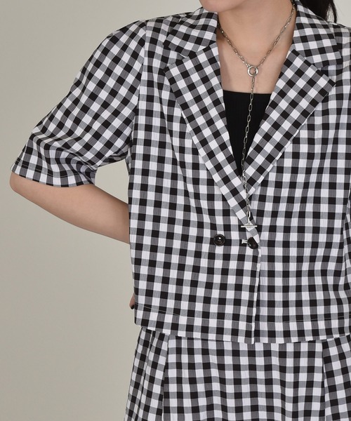 w closet（ダブルクローゼット）の「ギンガムショートジャケット（テーラードジャケット・レディース・レンガ/ブラック・FREE）」の12枚目の写真