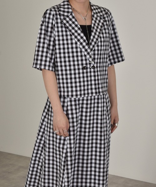 w closet（ダブルクローゼット）の「ギンガムショートジャケット（テーラードジャケット・レディース・レンガ/ブラック・FREE）」の11枚目の写真