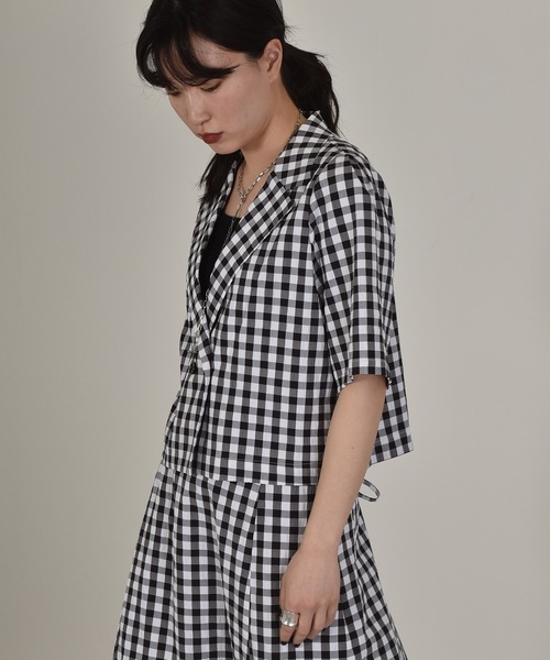 w closet（ダブルクローゼット）の「ギンガムショートジャケット（テーラードジャケット・レディース・レンガ/ブラック・FREE）」の10枚目の写真