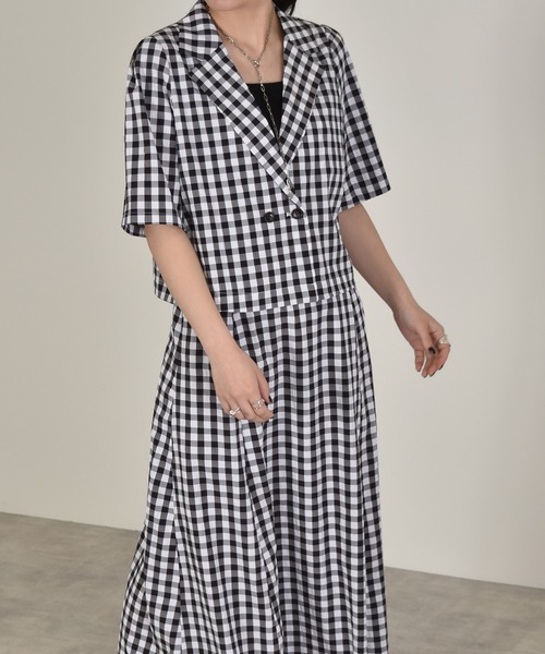 w closet（ダブルクローゼット）の「ギンガムショートジャケット（テーラードジャケット・レディース・レンガ/ブラック・FREE）」の8枚目の写真