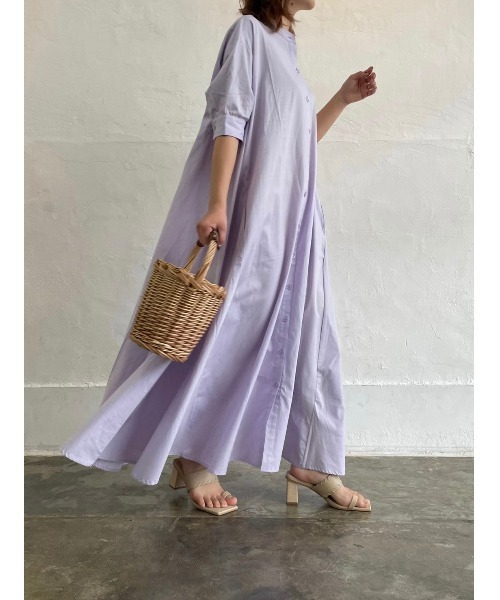 DAIS-Y(デイジー)の「バンドカラーシャツ フレアロングワンピース(シャツワンピース・レディース・ホワイト/ネイビー/ラベンダー・S/M)」の13枚目の写真