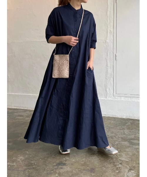 セール】バンドカラーシャツ フレアロングワンピース（シャツ