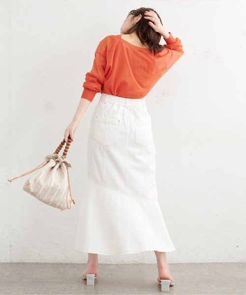 natural couture（ナチュラルクチュール）の「【WEB限定】アシメフレアデニムスカート（デニムスカート・レディース・オフホワイト/ブラウン/ブルー/インディゴブルー・FREE）」の12枚目の写真