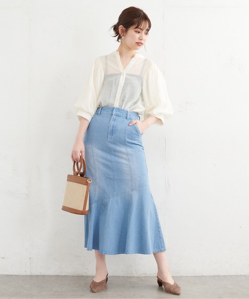 natural couture（ナチュラルクチュール）の「【WEB限定】アシメフレアデニムスカート（デニムスカート・レディース・オフホワイト/ブラウン/ブルー/インディゴブルー・FREE）」の7枚目の写真