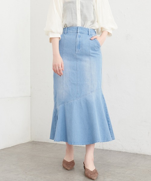 natural couture（ナチュラルクチュール）の「【WEB限定】アシメフレアデニムスカート（デニムスカート・レディース・オフホワイト/ブラウン/ブルー/インディゴブルー・FREE）」の19枚目の写真
