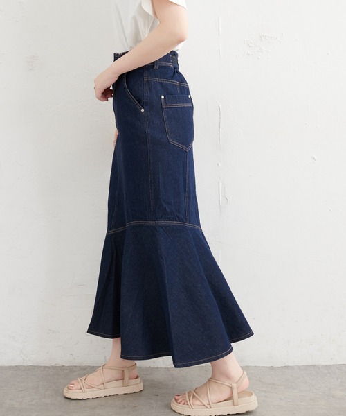 PINUE アシメフレアデニムスカート　ブラック　M PINUE アシメフレアデニムスカート ブラック M pinue アシメ