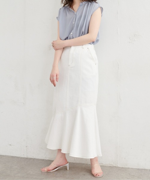 natural couture（ナチュラルクチュール）の「【WEB限定】アシメフレアデニムスカート（デニムスカート・レディース・オフホワイト/ブラウン/ブルー/インディゴブルー・FREE）」の21枚目の写真