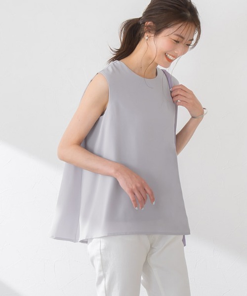 Pierrot（ピエロ）の「Aラインノースリーブブラウス（シャツ/ブラウス・レディース・ブラック/グレー/オフホワイト/ミント・M/L）」の4枚目の写真