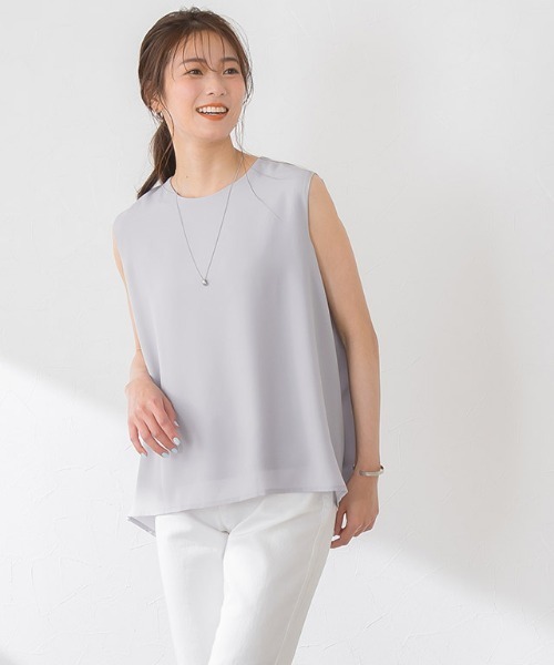 Pierrot（ピエロ）の「Aラインノースリーブブラウス（シャツ/ブラウス・レディース・ブラック/グレー/オフホワイト/ミント・M/L）」の8枚目の写真