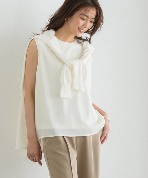 Pierrot（ピエロ）の「Aラインノースリーブブラウス（シャツ/ブラウス・レディース・ブラック/グレー/オフホワイト/ミント・M/L）」の16枚目の写真