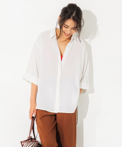 coca（coca）（コカ）の「七分袖とろみルーズシャツ（シャツ/ブラウス・レディース・ホワイト/ブラック/グリーン・M/L）」の2枚目の写真