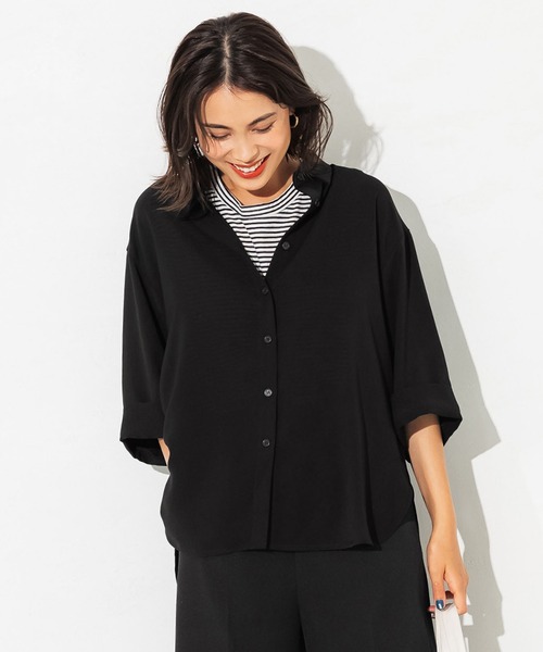 coca（coca）（コカ）の「七分袖とろみルーズシャツ（シャツ/ブラウス・レディース・ホワイト/ブラック/グリーン・M/L）」の3枚目の写真