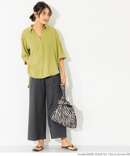 coca（coca）（コカ）の「七分袖とろみルーズシャツ（シャツ/ブラウス・レディース・ホワイト/ブラック/グリーン・M/L）」の10枚目の写真