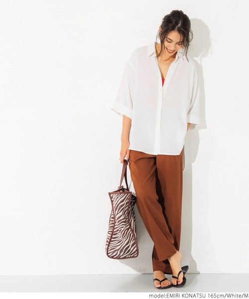 coca（coca）（コカ）の「七分袖とろみルーズシャツ（シャツ/ブラウス・レディース・ホワイト/ブラック/グリーン・M/L）」の21枚目の写真