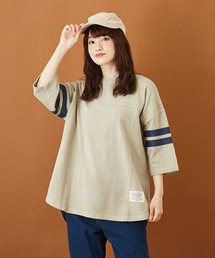CUBE SUGAR（キューブシュガー）の「空紡糸天竺 ピグメント染め 袖ライン ビッグTシャツ（Tシャツ/カットソー）」