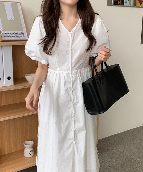 セール Vネック ボリュームパフスリーブ 前開きボタンフレアワンピース Ama ワンピース Gossip ロサンゼルス ゴシップロサンゼルス のファッション通販 Zozotown