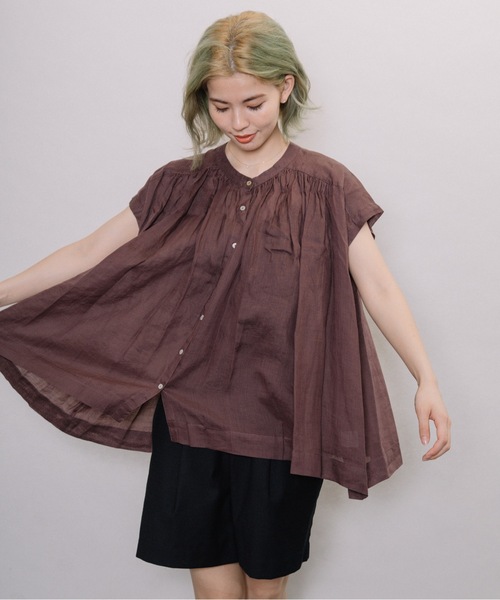 miniyu（ミニュウ）の「【NIMES】シアー・リネンブラウス（シャツ/ブラウス・レディース・ブラック/ブラウン/ピンク/グリーン・FREE）」の2枚目の写真