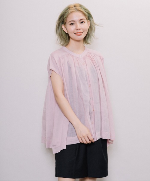 miniyu（ミニュウ）の「【NIMES】シアー・リネンブラウス（シャツ/ブラウス・レディース・ブラック/ブラウン/ピンク/グリーン・FREE）」の4枚目の写真