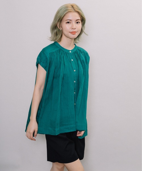 miniyu（ミニュウ）の「【NIMES】シアー・リネンブラウス（シャツ/ブラウス・レディース・ブラック/ブラウン/ピンク/グリーン・FREE）」の3枚目の写真