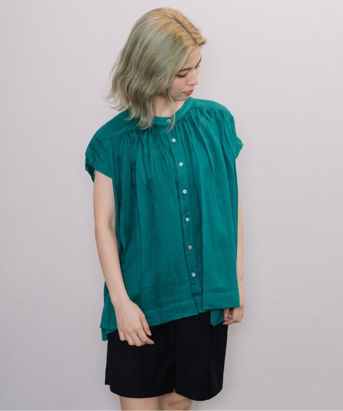 miniyu（ミニュウ）の「【NIMES】シアー・リネンブラウス（シャツ/ブラウス・レディース・ブラック/ブラウン/ピンク/グリーン・FREE）」の5枚目の写真